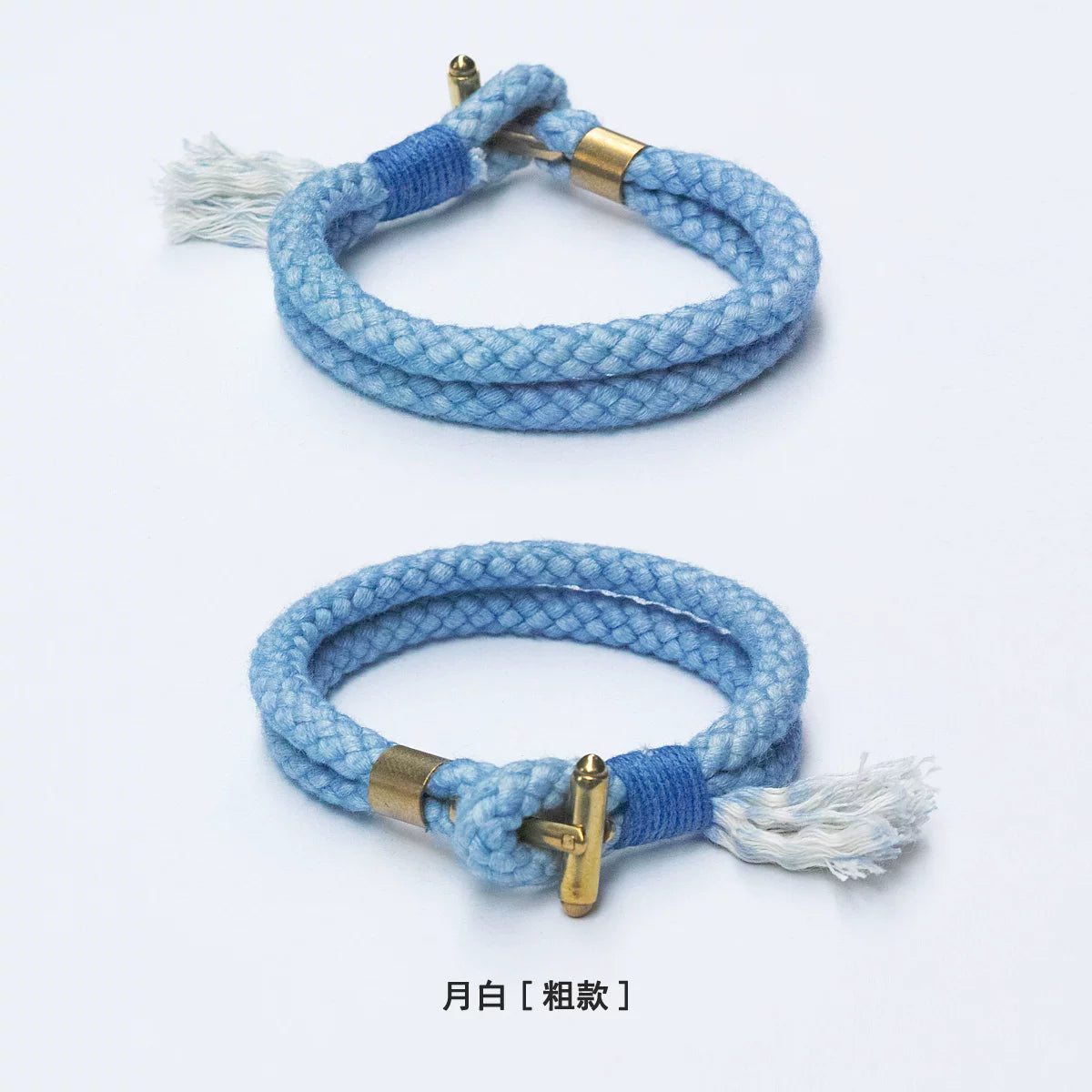 Handmade Indigo Dyed Cotton Linen Braided T Buckle Bracelet Antique Brass Clasp Unisex Couple Woven Bracelet Trendy Street Style Fashion Jewelry Gift for Men Women Boyfriend Girlfriend