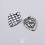 Original Handmade 999 Pure Silver Black White Check Plectrum Charm Pendant Necklace Independent Design Sterling Silver Jewelry For Jewelry Store