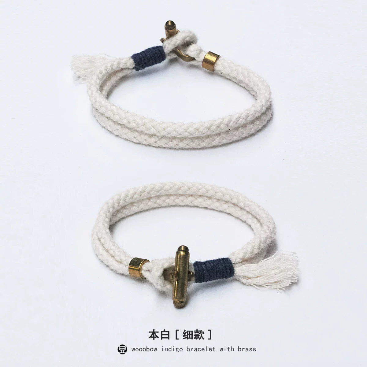 Handmade Indigo Dyed Cotton Linen Braided T Buckle Bracelet Antique Brass Clasp Unisex Couple Woven Bracelet Trendy Street Style Fashion Jewelry Gift for Men Women Boyfriend Girlfriend