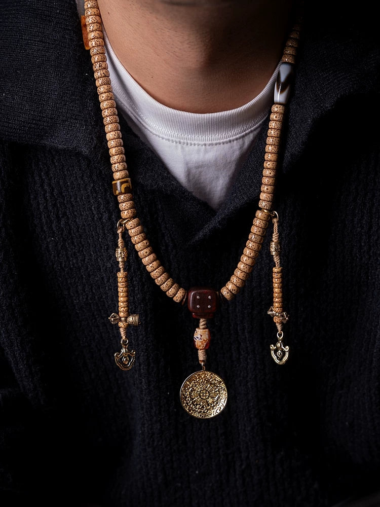 108 Beads Tibetan Style Mala Prayer Beads Natural Aged Star-Moon Bodhi Seed Buddha Beads Bracelet Handheld Accessory For Meditation Practice