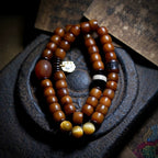 Tibet Natural Old Yak Bone Beads Prayer Mala Bracelet Handcrafted Tibetan Style Double Layer Yak Bone Bracelet for Men and Women Couples Spiritual Meditation Jewelry