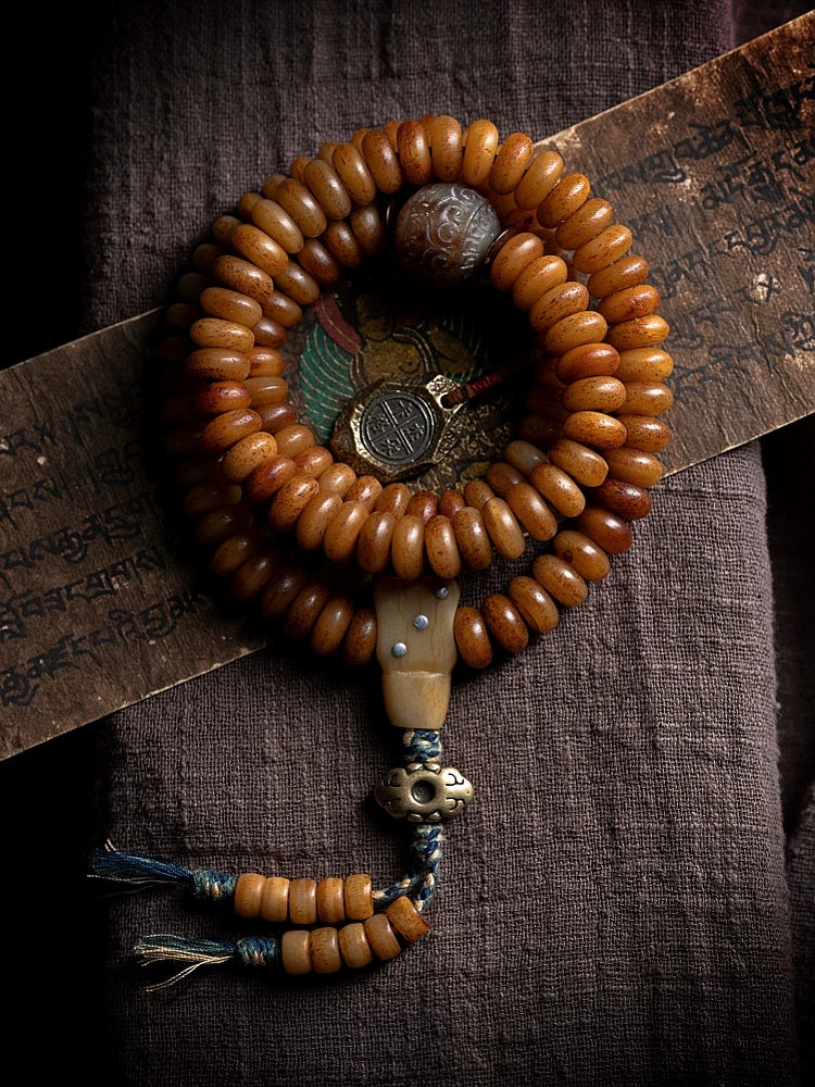 108 stykker gamle tibetanske naturlige yak-knogle bedekranse Mala armbånd mænd armbånd til daglig brug håndholdt buddhistisk Mala yak-knogle smykker