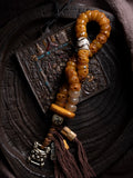 Tibetansk armbånd med bedekæde i jakokseben med diagonalt skåret frynsedesign, Sitapati-skelet, perler i jakokseben, håndsnoret Mala til meditation, tibetansk buddhistsmykke