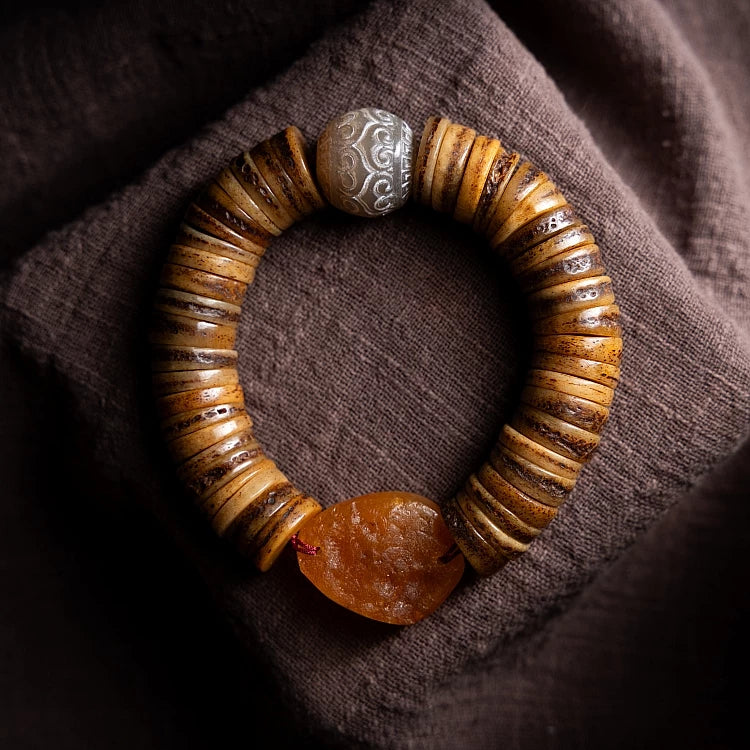 Natural Old Yak Bone Tibetan Spiritual Mala Beads Bracelet One Picture One Item Tibetan Bone Polished Gaha Single Strand Bracelet
