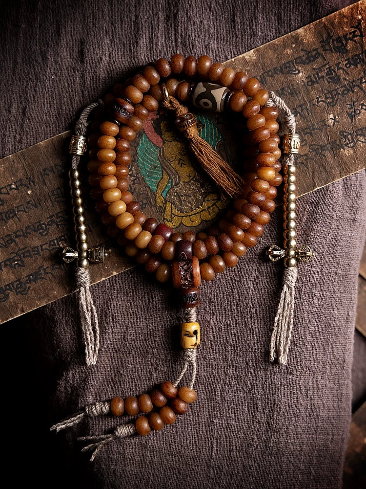 Original ecology 108 Pcs Natural Yak Bone Beads Bracelet for Men and Necklace for Women Couple Tibetan Style Handmade Mala Prayer Beads Jewelry