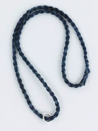 Hand Woven Indigo Dyed Hemp Cotton Necklace Cord Bracelet with Pure Silver Beads Unisex Couple Matching Jewelry Trendy Brand Gift for Men Women